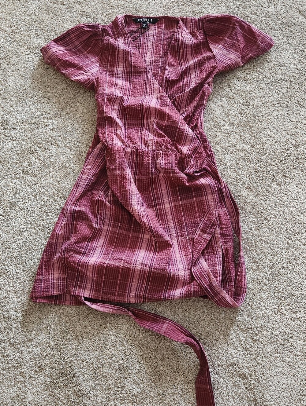 NWT Disturbia Seersucker Pink Romper Skort Sash Dress Ladies Small 100% Cotton